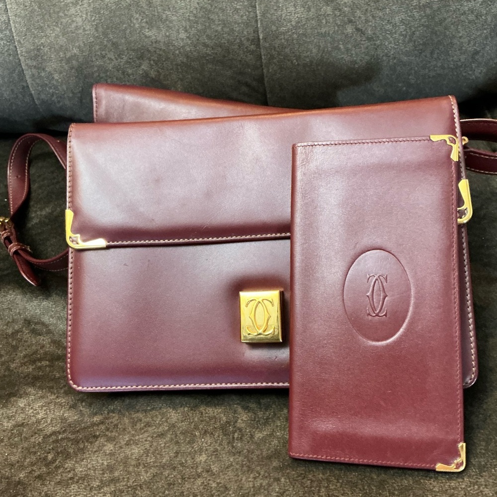 Cartier Maroon Leather Women's Wallet and Bag Set